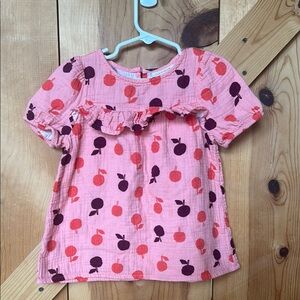 Cat & Jack Pink Blouse with Puff Sleeves and Playful Fruit Print Toddler Girl 5T